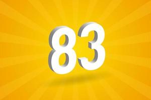 3D 83 number font alphabet. White 3D Number 83 with yellow background vector