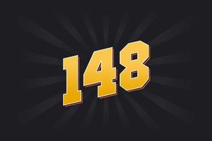 Number 148 vector font alphabet. Yellow 148 number with black background