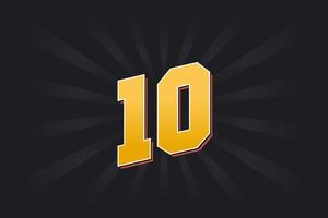 Number 10 vector font alphabet. Yellow 10 number with black background