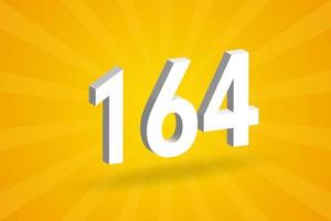 3D 164 number font alphabet. White 3D Number 164 with yellow background vector