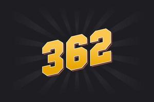 Number 362 vector font alphabet. Yellow 362 number with black background