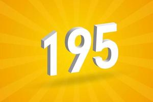 3D 195 number font alphabet. White 3D Number 195 with yellow background vector