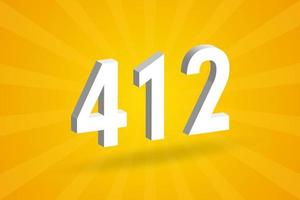 3D 412 number font alphabet. White 3D Number 412 with yellow background vector