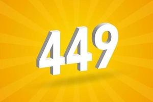 3D 449 number font alphabet. White 3D Number 449 with yellow background vector