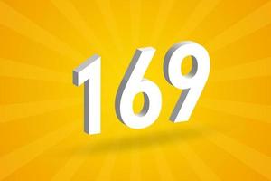 3D 169 number font alphabet. White 3D Number 169 with yellow background vector