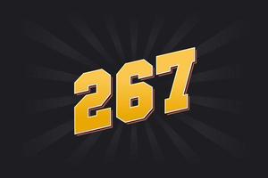 Number 267 vector font alphabet. Yellow 267 number with black background