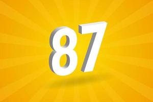 3D 87 number font alphabet. White 3D Number 87 with yellow background vector