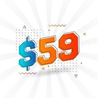 Símbolo de texto vectorial de moneda de 59 dólares. 59 usd dólar de los estados unidos dinero americano stock vector