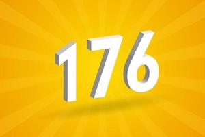 3D 176 number font alphabet. White 3D Number 176 with yellow background vector