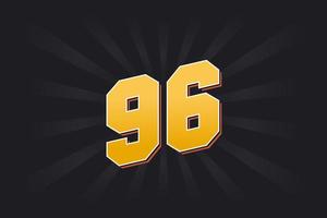 Number 96 vector font alphabet. Yellow 96 number with black background