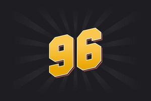 Number 96 vector font alphabet. Yellow 96 number with black background