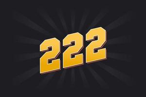 Number 222 vector font alphabet. Yellow 222 number with black background