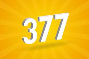 3D 377 number font alphabet. White 3D Number 377 with yellow background vector