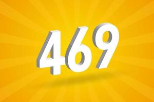 3D 469 number font alphabet. White 3D Number 469 with yellow background vector