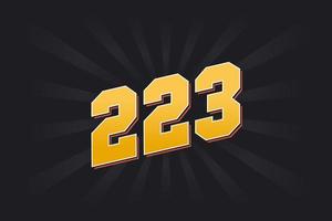 Number 223 vector font alphabet. Yellow 223 number with black background