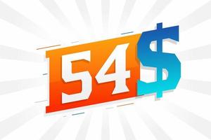 Símbolo de texto vectorial de moneda de 54 dólares. 54 usd dólar de los estados unidos dinero americano stock vector