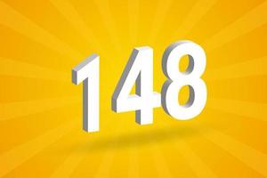 3D 148 number font alphabet. White 3D Number 148 with yellow background vector