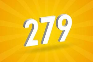 3D 279 number font alphabet. White 3D Number 279 with yellow background vector