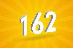 3D 162 number font alphabet. White 3D Number 162 with yellow background vector