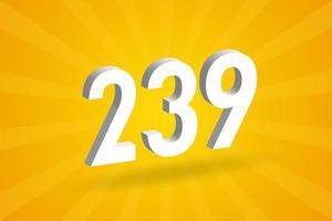 3D 239 number font alphabet. White 3D Number 239 with yellow background vector