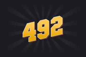 Number 492 vector font alphabet. Yellow 492 number with black background