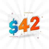 42 Dollar currency vector text symbol. 42 USD United States Dollar American Money stock vector