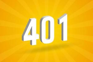 3D 401 number font alphabet. White 3D Number 401 with yellow background vector