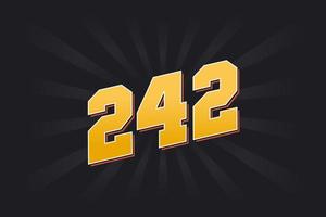 Number 242 vector font alphabet. Yellow 242 number with black background