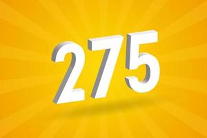 3D 275 number font alphabet. White 3D Number 275 with yellow background vector