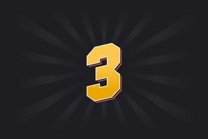 Number 3 vector font alphabet. Yellow 3 number with black background