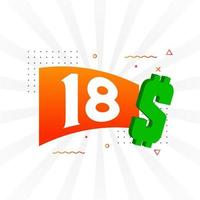 18 Dollar currency vector text symbol. 18 USD United States Dollar American Money stock vector