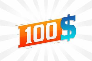 100 Dollar currency vector text symbol. 100 USD United States Dollar American Money stock vector