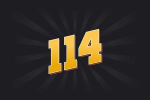 Number 114 vector font alphabet. Yellow 114 number with black background