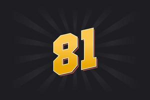 Number 81 vector font alphabet. Yellow 81 number with black background