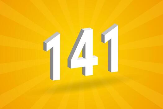 3D 141 number font alphabet. White 3D Number 141 with yellow background vector