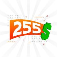 255 Dollar currency vector text symbol. 255 USD United States Dollar American Money stock vector
