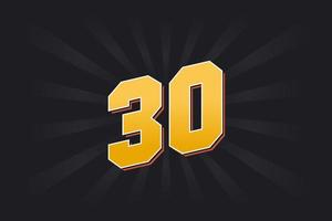 Number 30 vector font alphabet. Yellow 30 number with black background