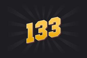 Number 133 vector font alphabet. Yellow 133 number with black background