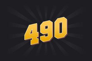 Number 490 vector font alphabet. Yellow 490 number with black background