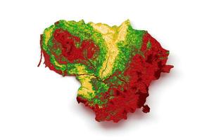 Lithuania map with the flag Colors Blue and Red Shaded relief map 3d illustration photo