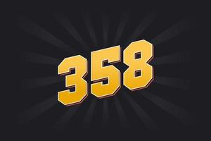 Number 358 vector font alphabet. Yellow 358 number with black background