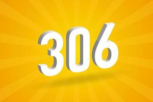 3D 306 number font alphabet. White 3D Number 306 with yellow background vector