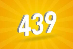 3D 439 number font alphabet. White 3D Number 439 with yellow background vector