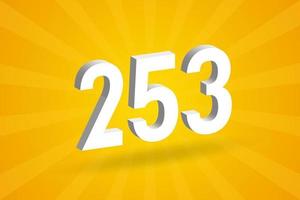 3D 253 number font alphabet. White 3D Number 253 with yellow background vector