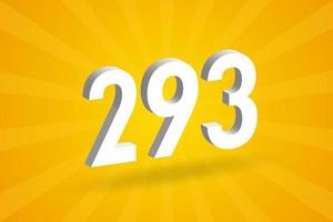 3D 293 number font alphabet. White 3D Number 293 with yellow background vector