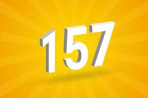 3D 157 number font alphabet. White 3D Number 157 with yellow background vector