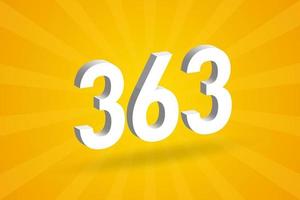 3D 363 number font alphabet. White 3D Number 363 with yellow background vector