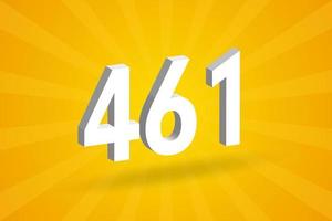 3D 461 number font alphabet. White 3D Number 461 with yellow background vector