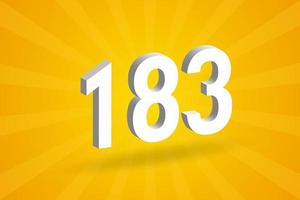 3D 183 number font alphabet. White 3D Number 183 with yellow background vector