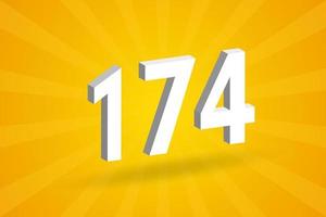 3D 174 number font alphabet. White 3D Number 174 with yellow background vector